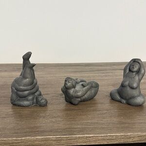 Curvy Ladies Yoga Set of 3 Gray Stone Figurines